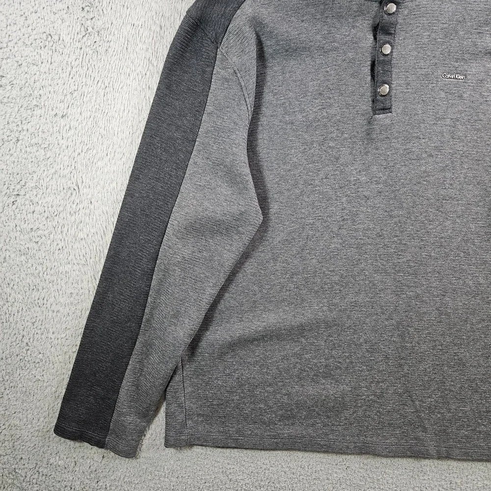 Calvin Klein Sweater Men‎ Large Snap Button Mock Neck Gray